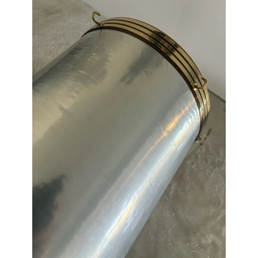 VTG Ice Bucket Silver Vinyl Gold Copper Accents Hooks Barware Shelton MCM *spots